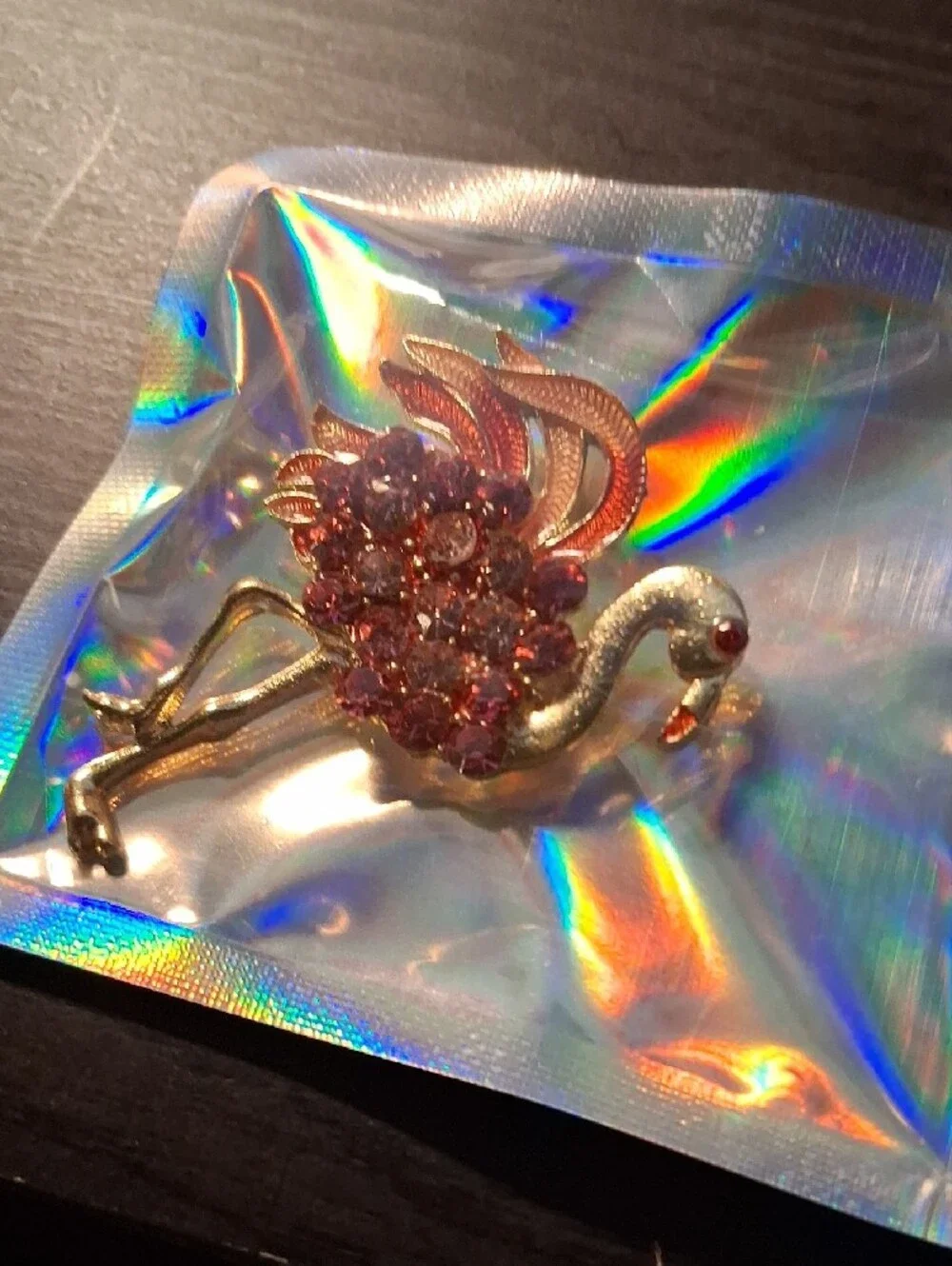 & Other Stories Gold-Tone Pink Crystal Flamingo Brooch